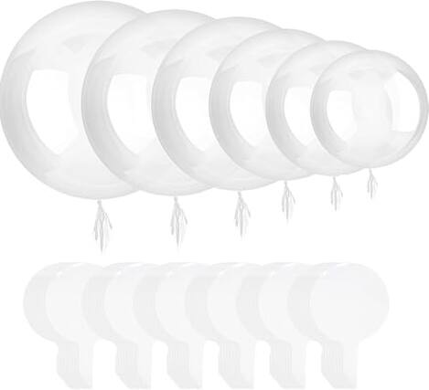 Front. ESBANY - 24Pcs Bobo Balloons, Different Size Clear Balloons Set for Stuffing Bubble Transparente for Baby Showers Valentines - White.