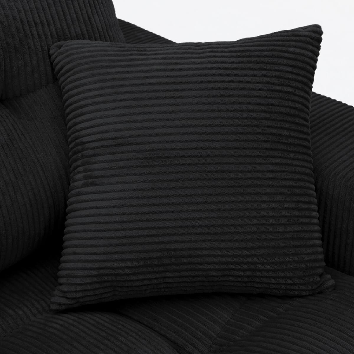 Alt View 3. Ropilly - Ropilly Black Corduroy Sectional Sofa, L Shaped Chaise Couch Convertible Sofa Bed - Black.