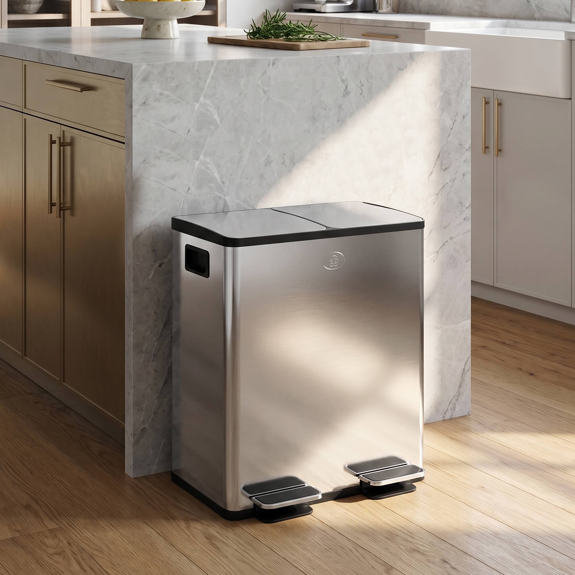 Alt View 1. Homcom - Can, 2 x 5 Gallon Stainless Steel Garbage Can with Soft Close, Stay-Open Lid, Pedals - Silver.