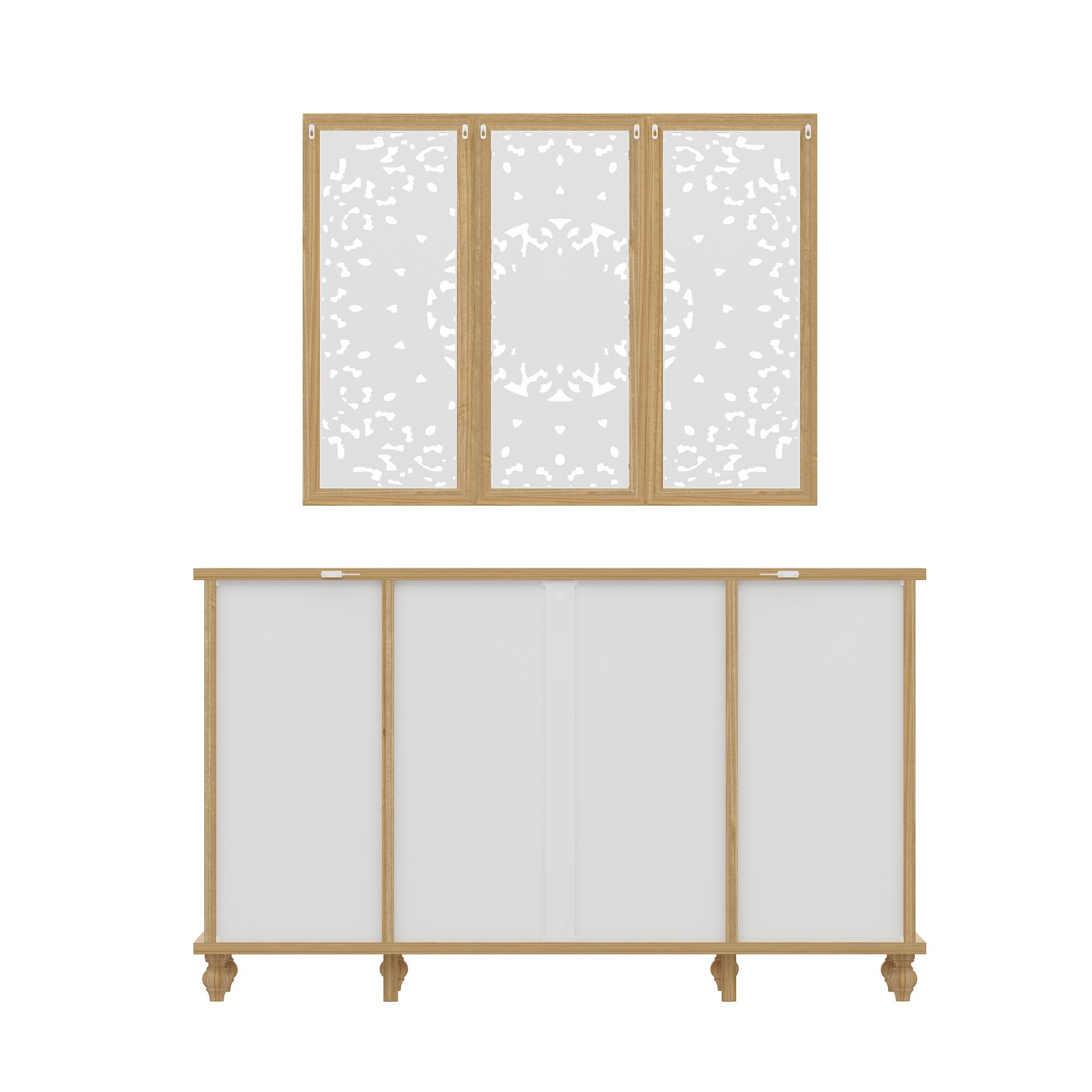 Left. Famapy - Famapy Push - Latch Carved Decorative Cabinet - Boho Storage with Hidden Handles - White & Wooden.