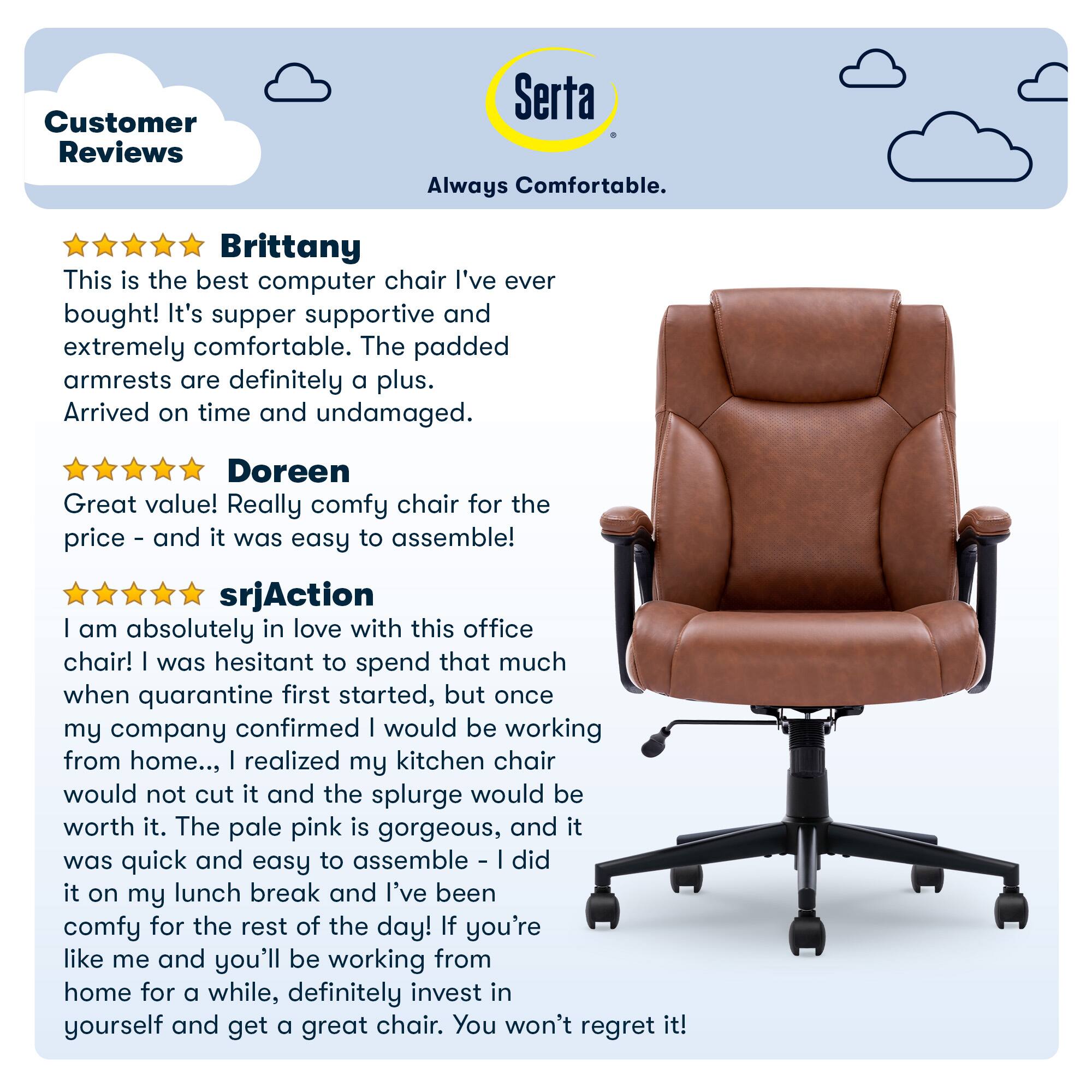 Alt View 19. Serta - Connor Upholstered Executive High-Back Office Chair with Lumbar Support - Bonded Leather - Cognac.