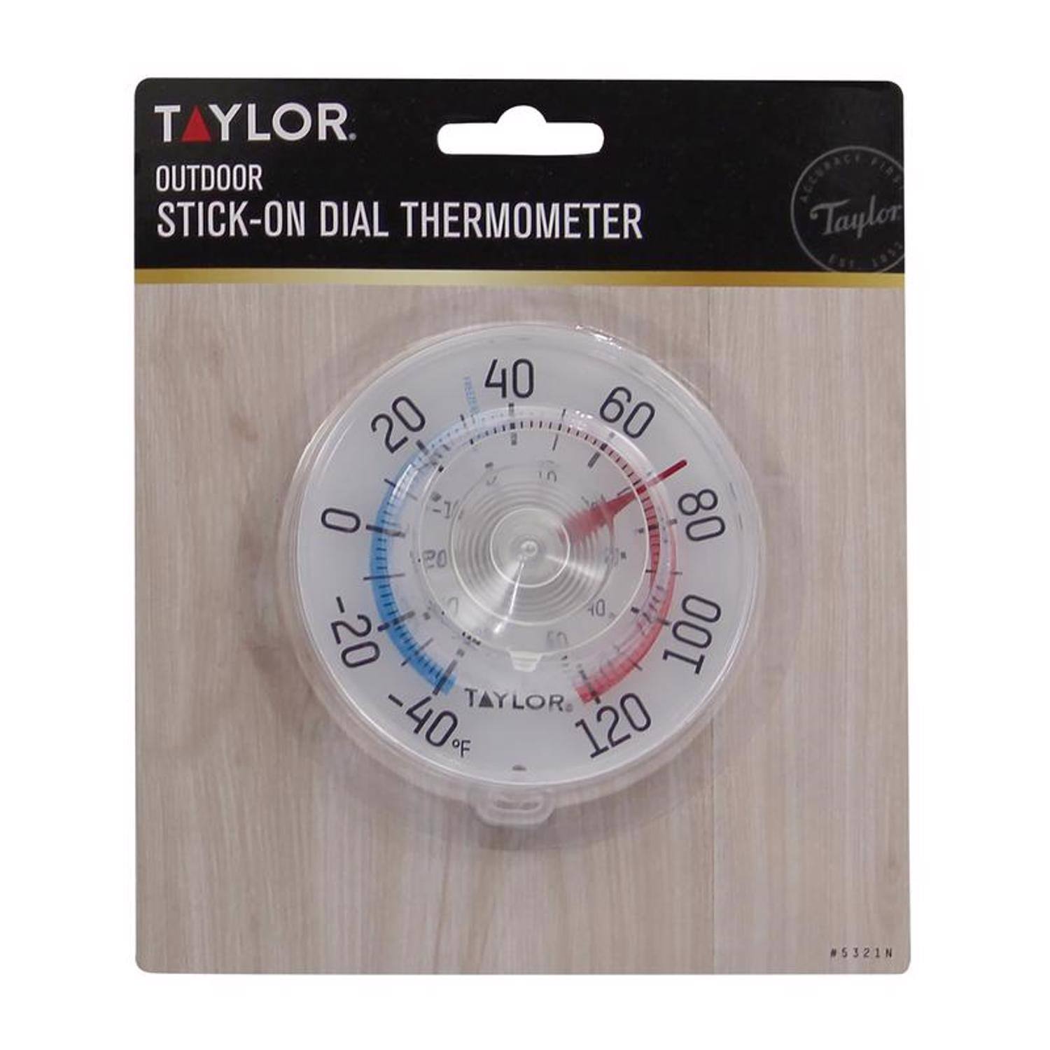 TAYLOR  
OUTDOOR STICK-ON DIAL THERMOMETER  
Taylor 40 20 60 80 100 120  
-40 -20 0 20 DF  
TAYLOR  
#5321N