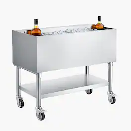 VEVOR - Commercial Ice Bin, 100.7 Qt Max Capacity, 36 x 19 x 35 Inch Stainless Steel Ice Chest with Sliding Lid and Bottle - Silver
