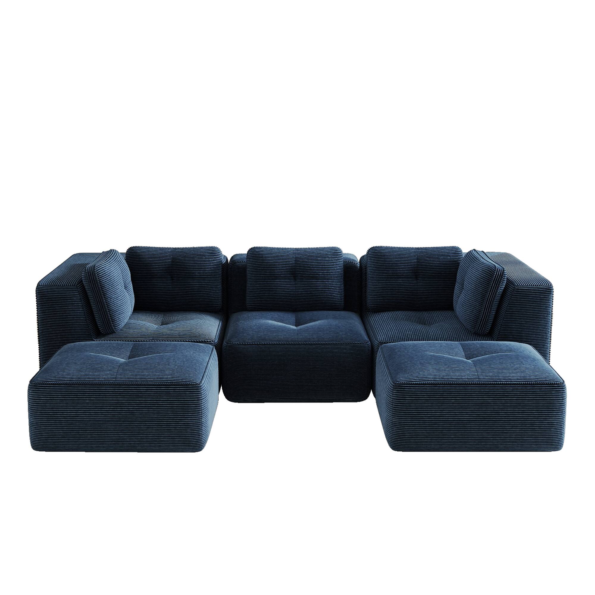 Alt View 2. LOVMOR - 3 Seater Corduroy Sectional Couch Modular Deep Seat Storage Ottoman No Assembly Compressed Pack Tufted For Den - Blue.