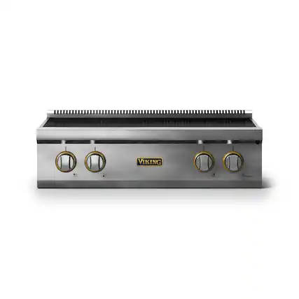 Front. Viking - 30 in. Wide 4 Element Electric Rangetop - Stainless Steel w/Brushed Brass - Stainless Steel.