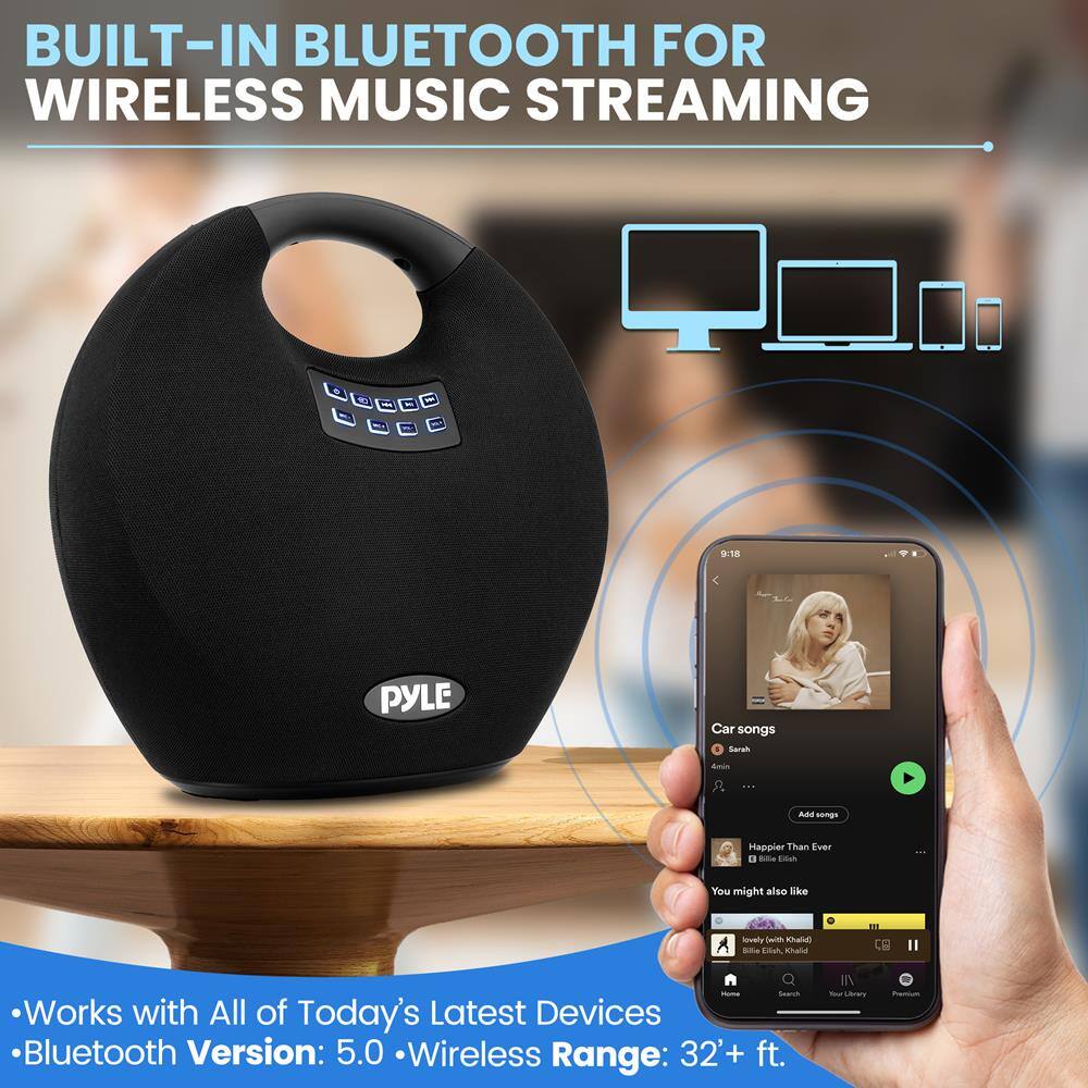 BUILT-IN BLUETOOTH FOR WIRELESS MUSIC STREAMING

- Works with All of Today's Latest Devices
- Bluetooth Version: 5.0
- Wireless Range: 32+ ft.

Car songs
Seral - ...
A sempn Happier Than Ever D Bille Eleh

You might also like
hewely Oeit Khald a T aal - Seerch Works

9:18 PYLE