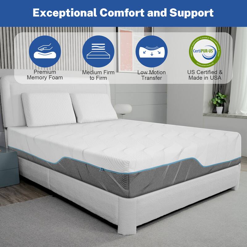 Exceptional Comfort and Support

- Premium Memory Foam
- Medium Firm to Firm
- Low Motion Transfer
- US Certified & Made in USA

CertiPUR-US