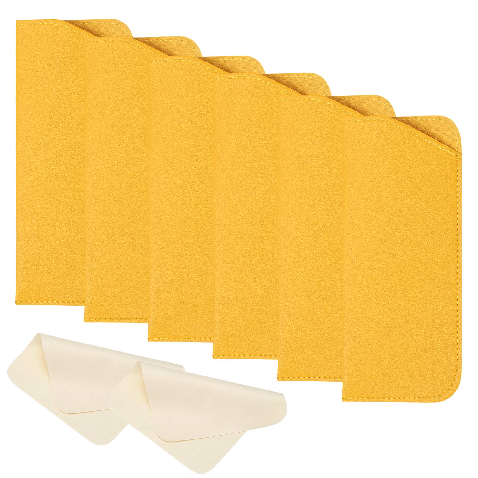 "Unique Bargains - 6pcs Leather Eyeglass Case 3x6.9"" Sleeve Pouch with 2 Cleaning Cloths for Eyewear - Yellow" price history on PriceWatchPro