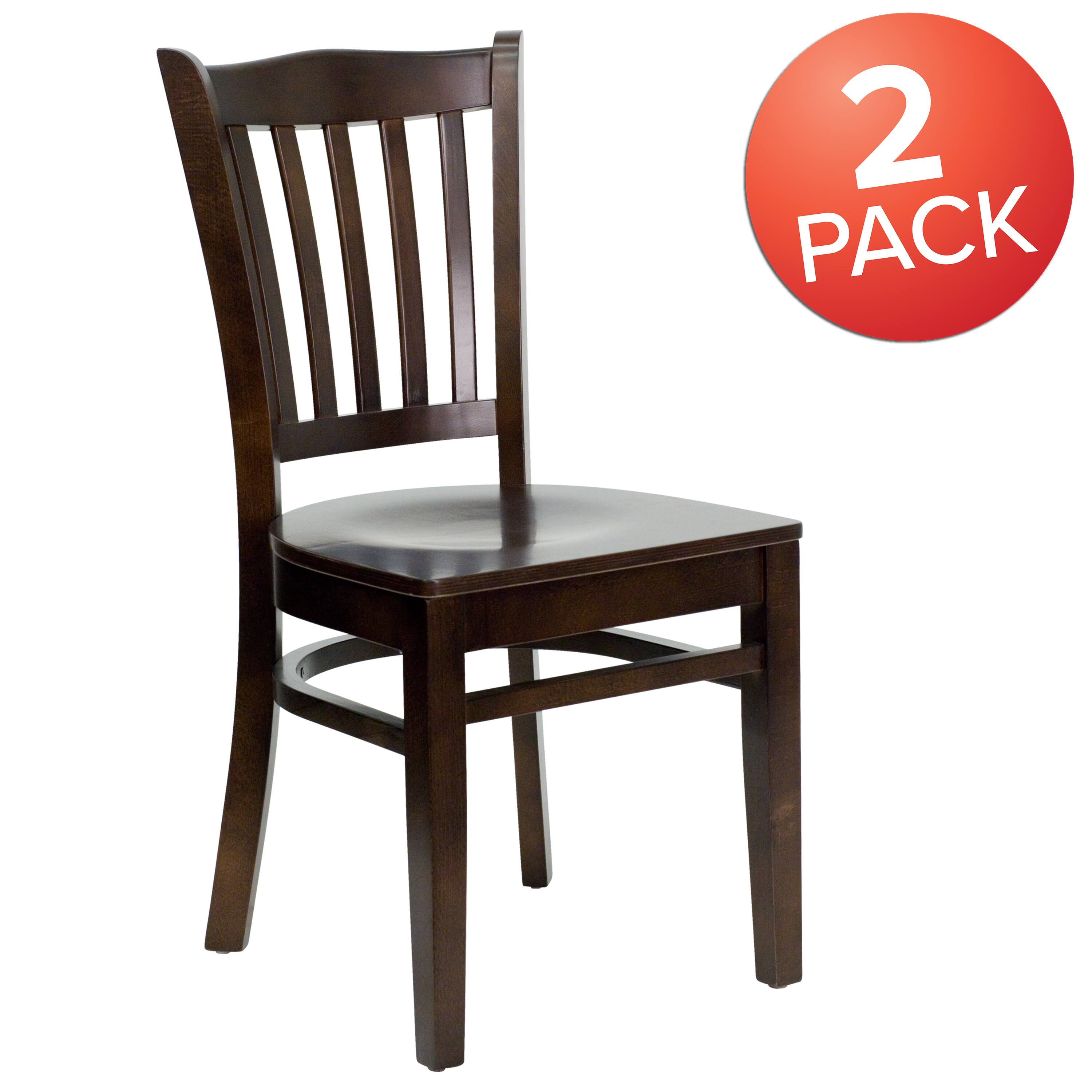 Alt View 1. Emma + Oliver - 2 Pack Vertical Slat Back Wooden Restaurant Chair - Walnut Wood Seat/Walnut Wood Frame.