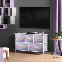 Sorbus - TV Stand Dresser with 5 Drawers - Television Riser Chest with Storage - Fits Most TVs, Bedroom, Living Room - Rainbow Sparkle Tie-Dye