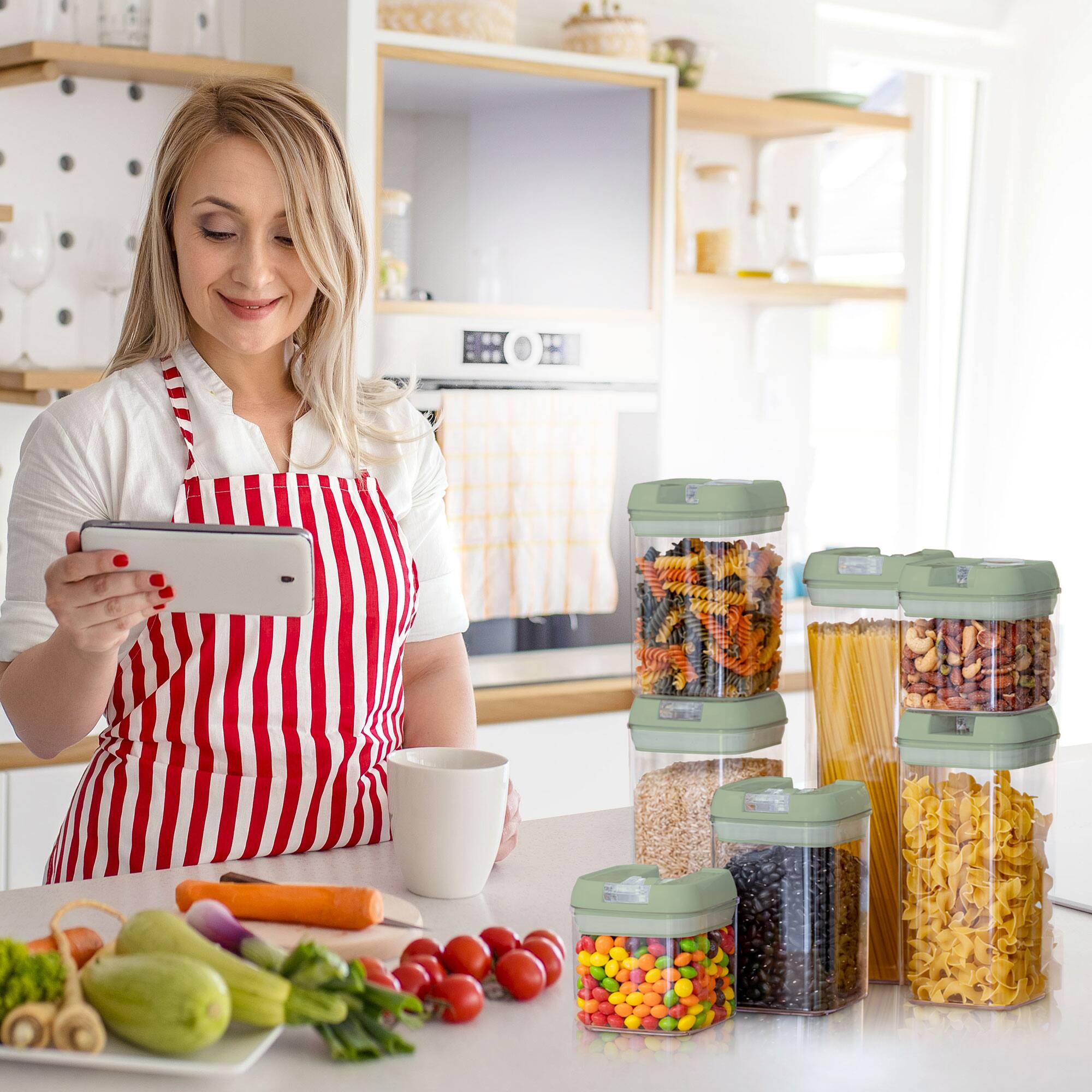 Alt View 1. Cheer Collection - 7-Piece Airtight Pantry Food Storage Container Set with Mixed Sizes, Flip-Top Lids & Reusable Labels - Mint.