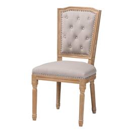 Baxton Studio - Estelle French Country Cottage Weathered Oak Fabric Button-tufted Upholstered Dining Chair - Beige