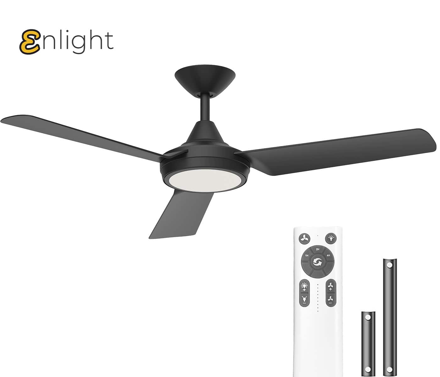 ENLIGHT - 52" Smart DC Ceiling Fan with CCT Dimmable LED Light, 3 Blades, Energy Efficient, Quiet Operation, Damp Rated - Matte Black