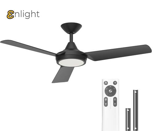 Front. ENLIGHT - 52" Smart DC Ceiling Fan with CCT Dimmable LED Light, 3 Blades, Energy Efficient, Quiet Operation, Damp Rated - Matte Black.