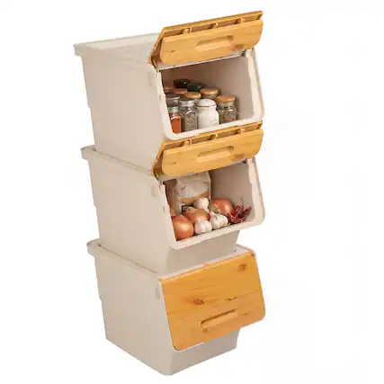 Front. Costway - Costway 3 PCS Storage Bins on Wheels with Stay-Open Lid for Kitchen Bedroom Laundry Closet - White + Natural.