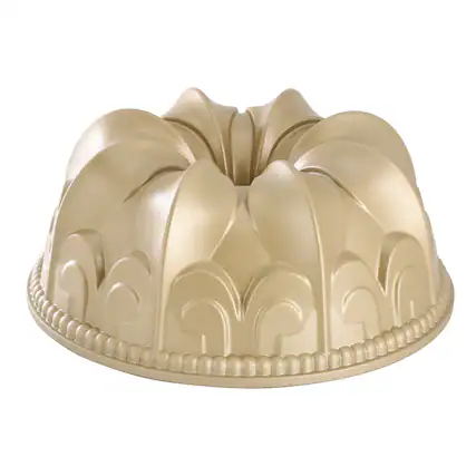 Front. Martha Stewart - Martha Stewart Festive Holiday 9.3 Inch x 3.9 Inch Cast Aluminum Cake Pan - Champagne.