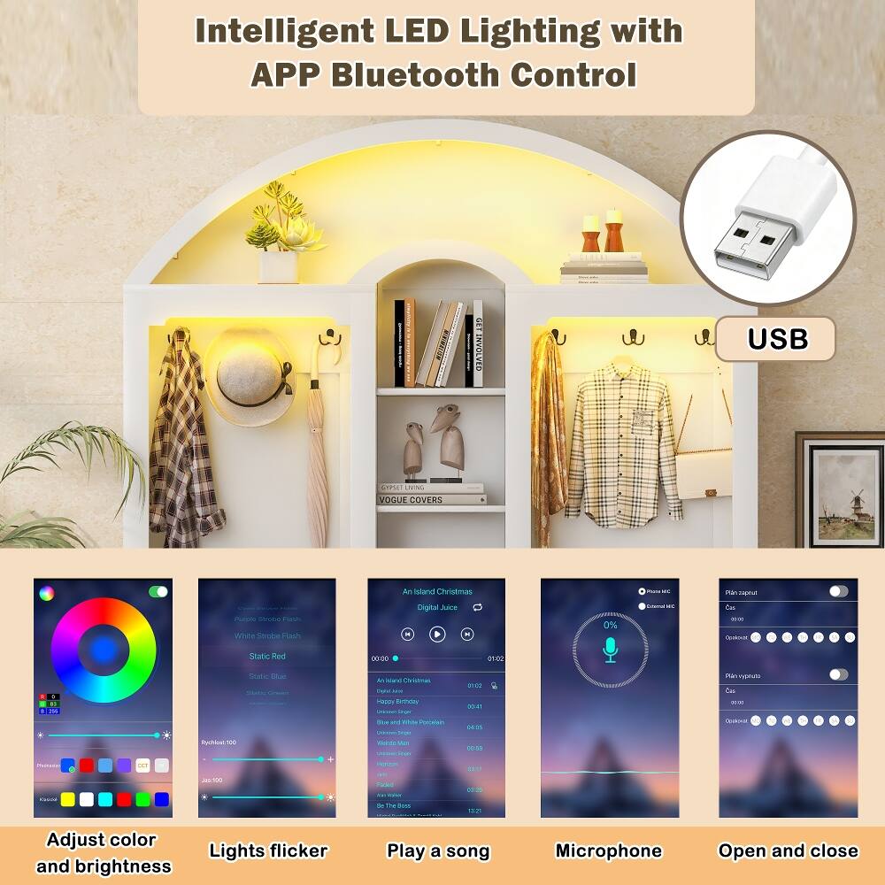 Intelligent LED Lighting with APP Bluetooth Control

GET-INVOLVED

USB

GYPSET UVING VOGUE COVERS

Whines Plands Purple Strobe Flash White Strobe Flash

An Island Christmas Digital Juice

0%

Mune Mill MC krand

zapeut Cus **** Opakewar

Static Red

00:00

01:02

: : (3 8 255 PROVATA Goode

CCT

Static Blue Static Green Make Rychlost:500 Jas:100

An Wand Christmas Explul 10:0 Happy Birthday Diews Singer Blue and With Percelain  400 Origer Vicirdo War COLLAR inger Herizon - Facted SOY SERVICE for The Boss 

10:0 11:00 04:05 00:50 0377 00/20 13:21

Planvypeuto  00-00 

Adjust color Lights flicker and brightness

Play a song

Microphone

Open and close