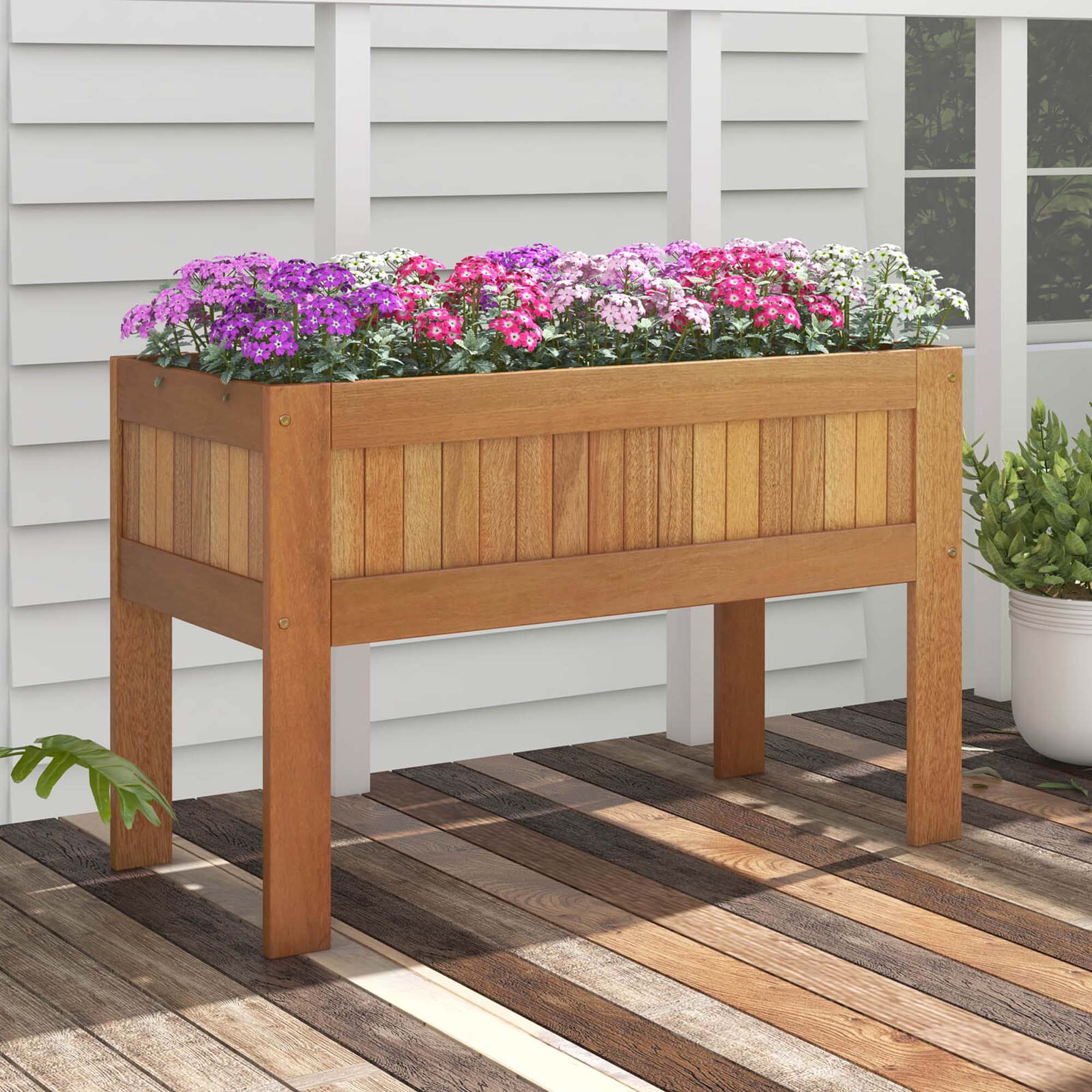 Alt View 3. Costway - Wooden Elevated Planter Box with Solid Wood Frame & Sturdy Legs Slatted Bottom - Brown.