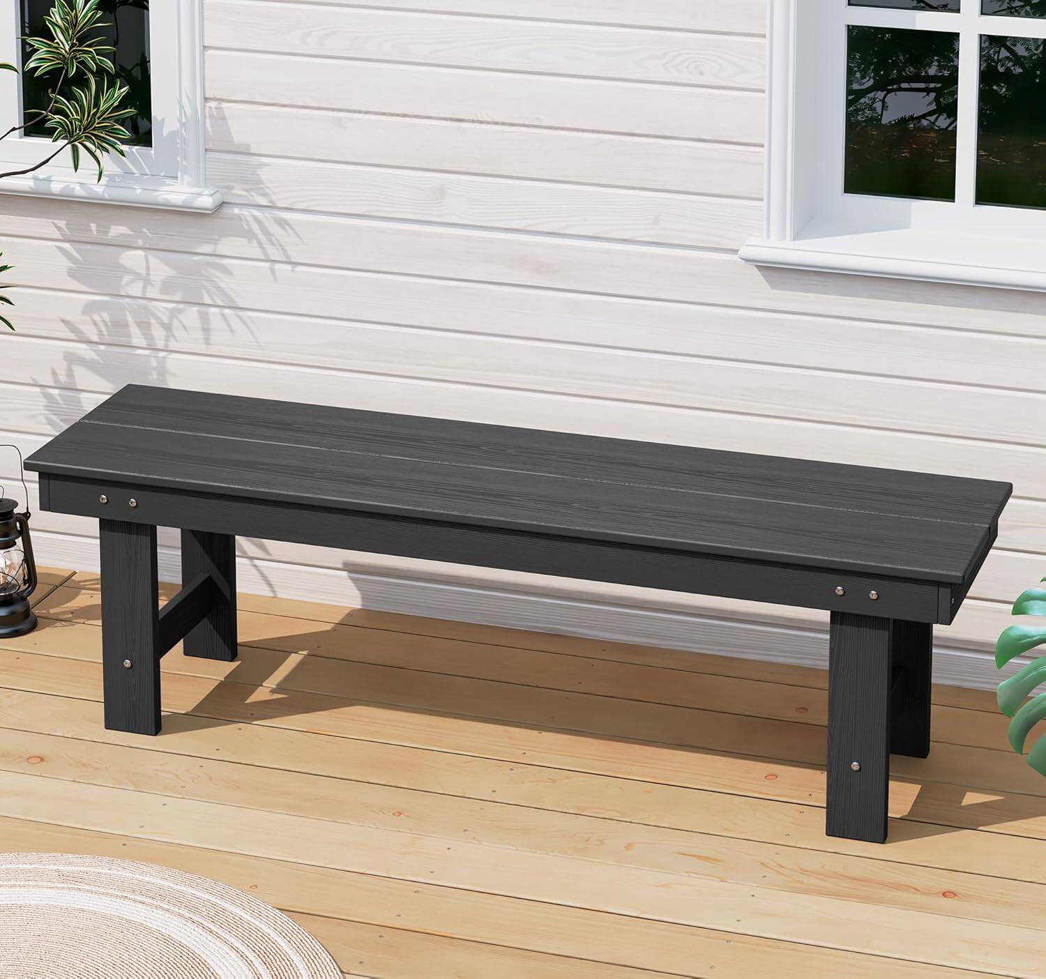 Alt View 1. SERWALL - SERWALL 2-Person Backless Outdoor Bench 56 Inches, All Weather HDPE Patio Bench for Garden, Porch and Park, Black - Black.