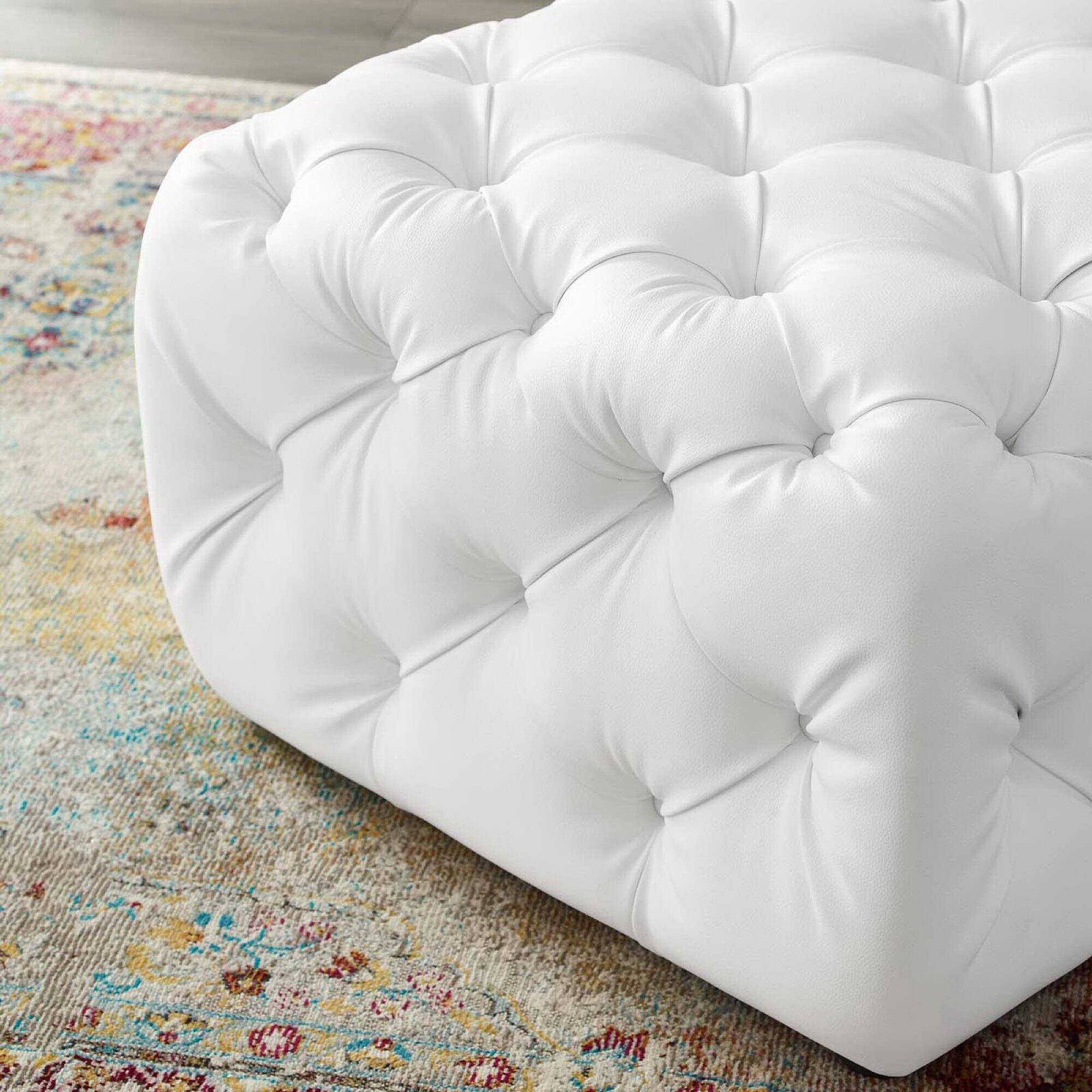 Back. Modway - Amour Tufted Button Square Faux Leather Ottoman by Modway - EEI-3775-WHI.