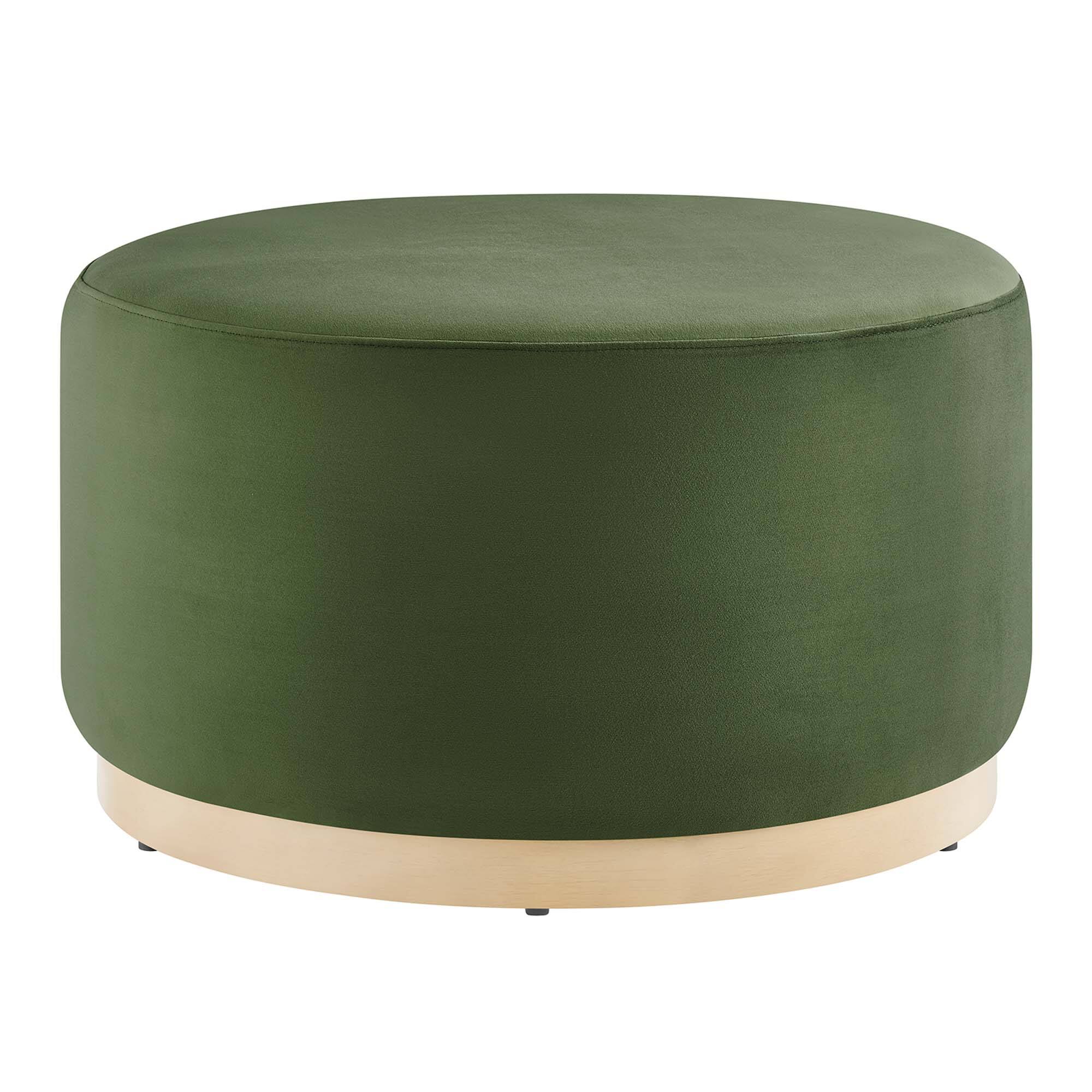 Angle. Modway - Tilden Large 29" Round Performance Velvet Upholstered Ottoman by Modway - Moss Green Natural.