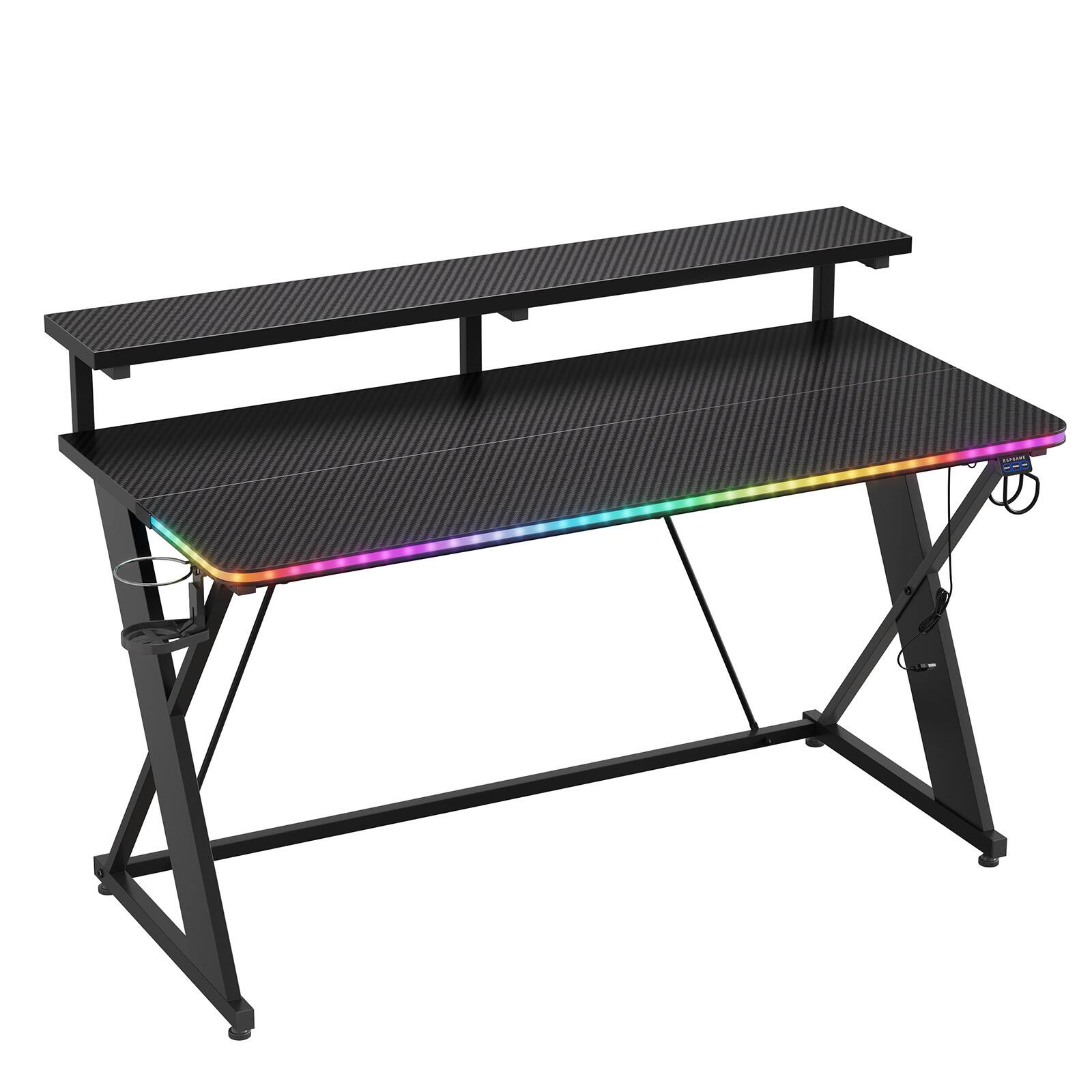 Alt View 6. RSPGAME - 47" RGB Gaming Desk with Monitor Stand, Cup Holder & Headphone Hook - Black.