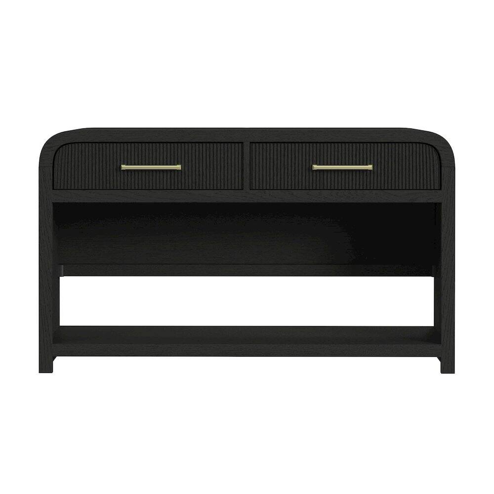 Angle. Picket House Furnishings - Woodridge Sofa Table with Bottom Shelf in Black with Grain - Black With Grain.