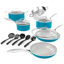 Gotham Steel - Nonstick Pots and Pans 15 Piece Set Ceramic Cookware Kitchen Set - Blue