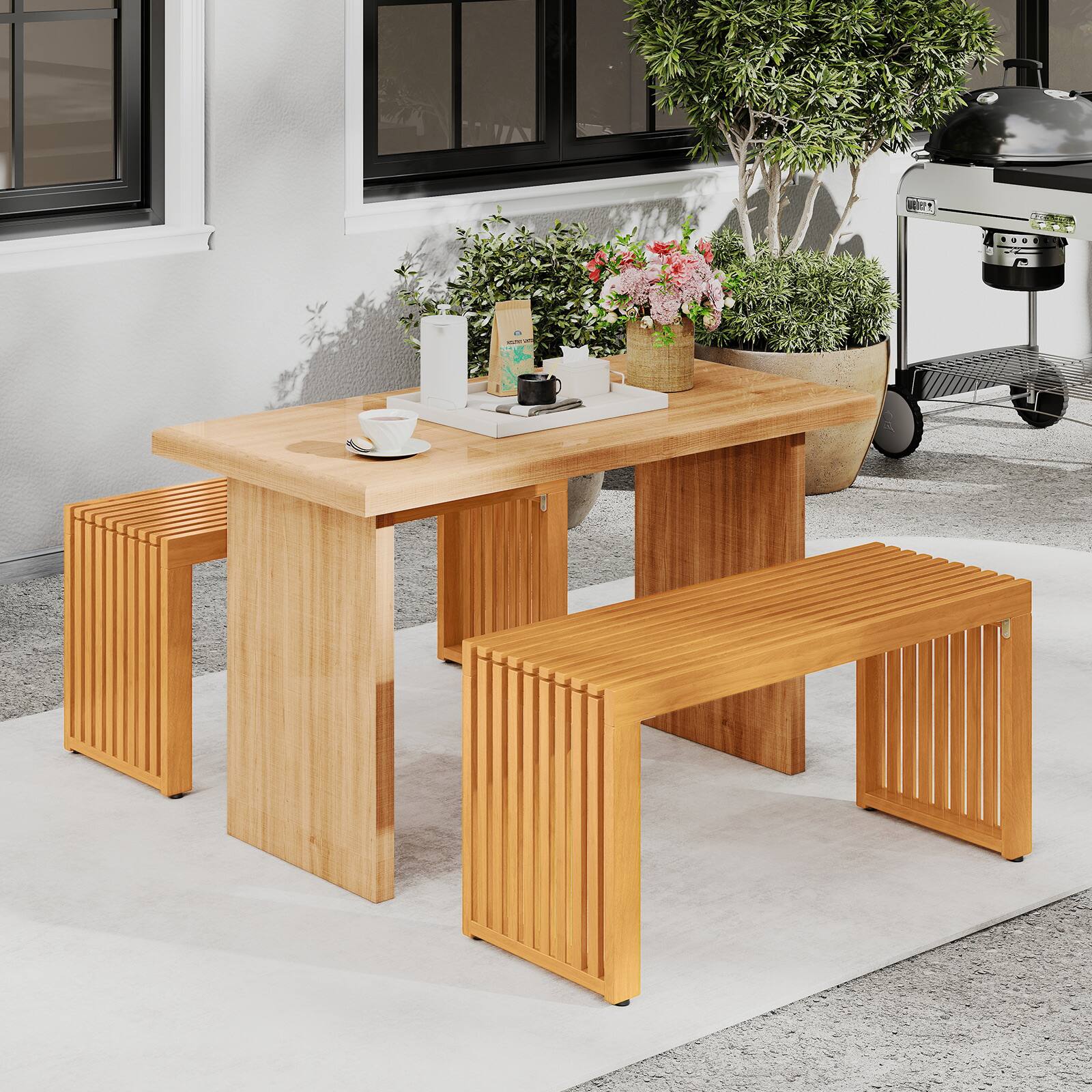 Alt View 8. Gymax - Gymax 36 Inch Patio Bench All-Slat Acacia Wood Loveseat for 2 People 800 lbs Capacity - Teak.