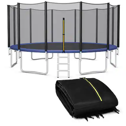 Front. Gymax - Gymax 16FT Trampoline Safety Net Replacement Protection Enclosure Net for 12 Poles - Black.