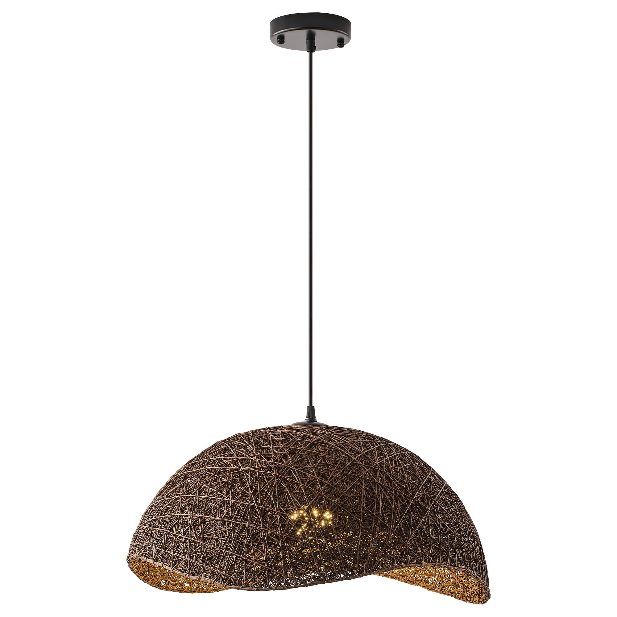 Alt View 1. Vaczon - Woven Rattan Pendant Light – Boho Hanging Lamp with Natural Woven Design for Living Room, Kitchen, and Entryway Decor - Dark Brown.