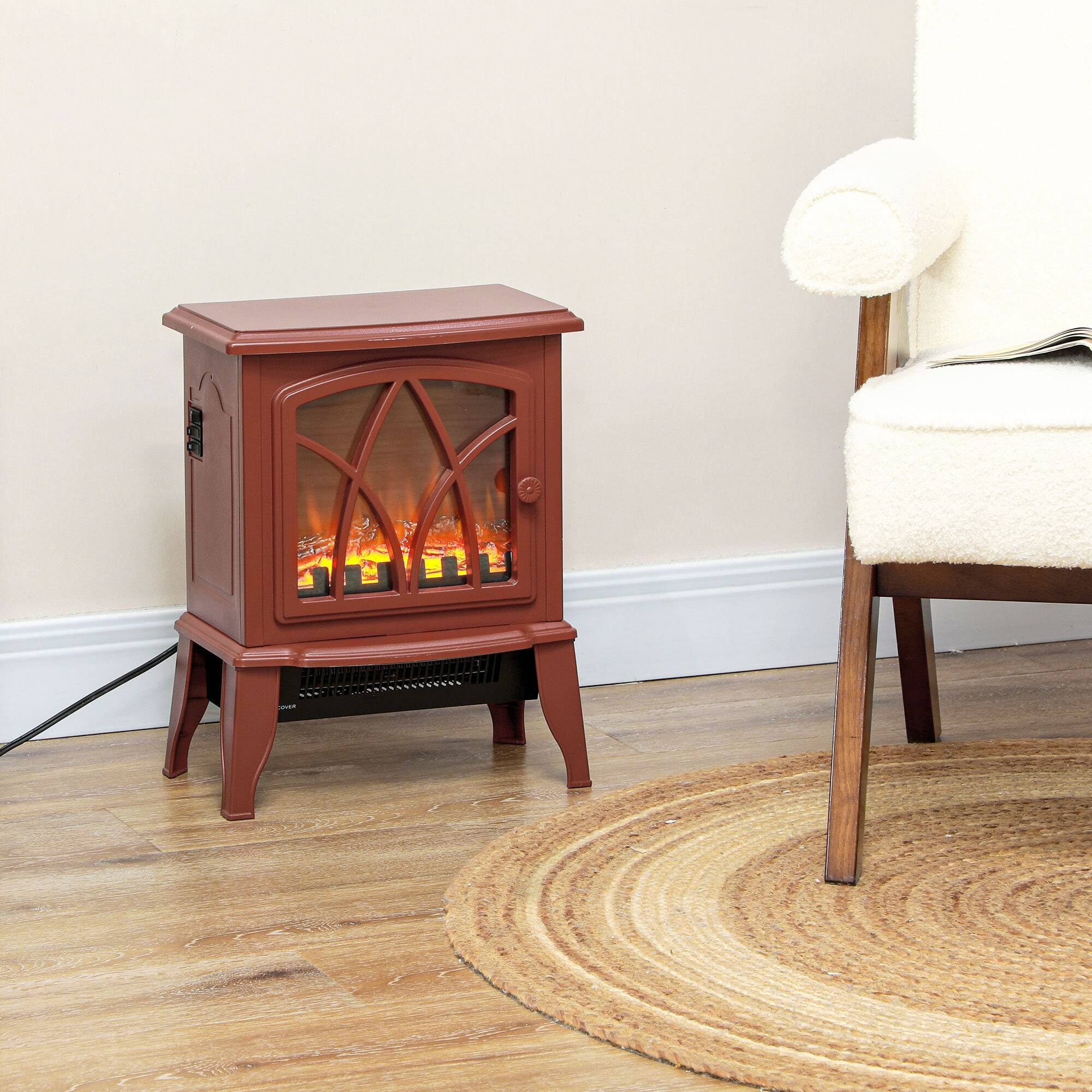 Left. Resenkos - Electric Fireplace Heater, Freestanding Fireplace Stove with Realistic Flames Overheating Protection, Red - Red.