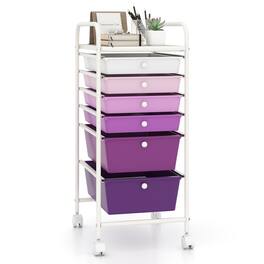Costway - 6-Drawer Rolling Art & Craft Storage Cart with Removable Drawers & Metal Frame, Lockable Wheels - Gradient Purple