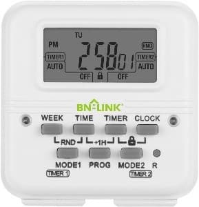 BN-LINK - 7-Day Indoor Digital Timer, Dual 3-Prong Outlets, 15A/1875W, ETL Listed - White