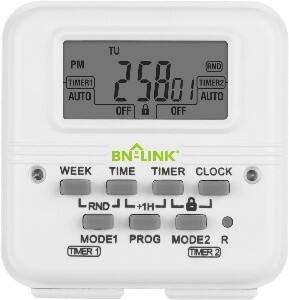 BN-LINK - 7-Day Indoor Digital Timer, Dual 3-Prong Outlets, 15A/1875W, ETL Listed - White
