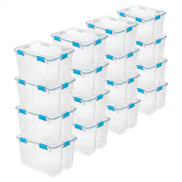 Sterilite - 80-Qt Clear Plastic Stackable Storage Bin w/ Gasket Latch Lid, 16 Pack