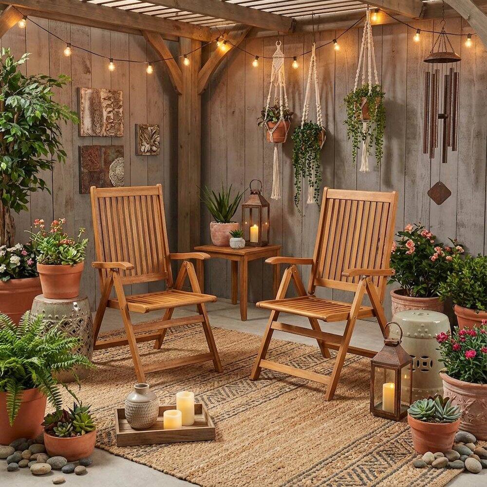 Alt View 1. Outdoor Escape - Wooden Patio Chair, Oil Finish Set of 2 - Durable Frame and Comfortable Seating - Brown.