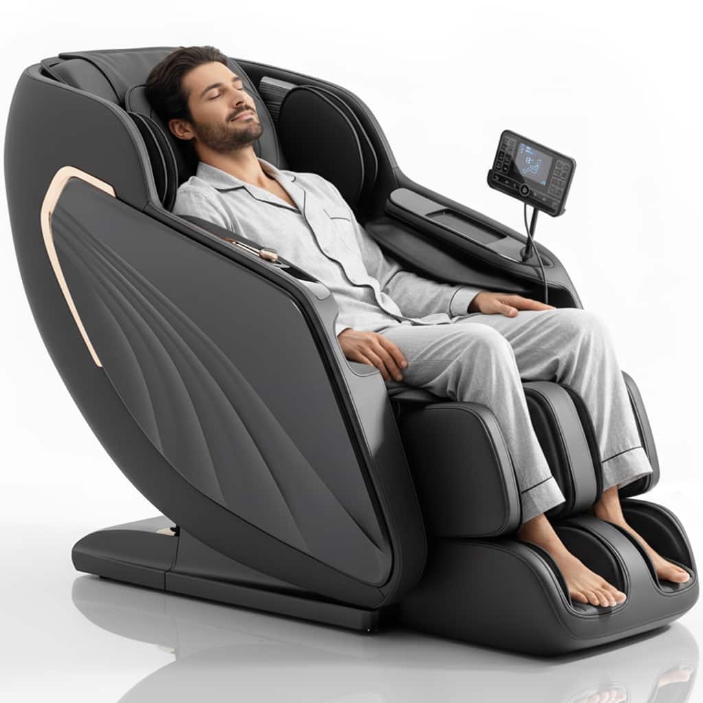 Chery Life - Full Body Massage Chair Zero Gravity Foot Rollers Back Heating LCD Touch Screen SL Track - Black