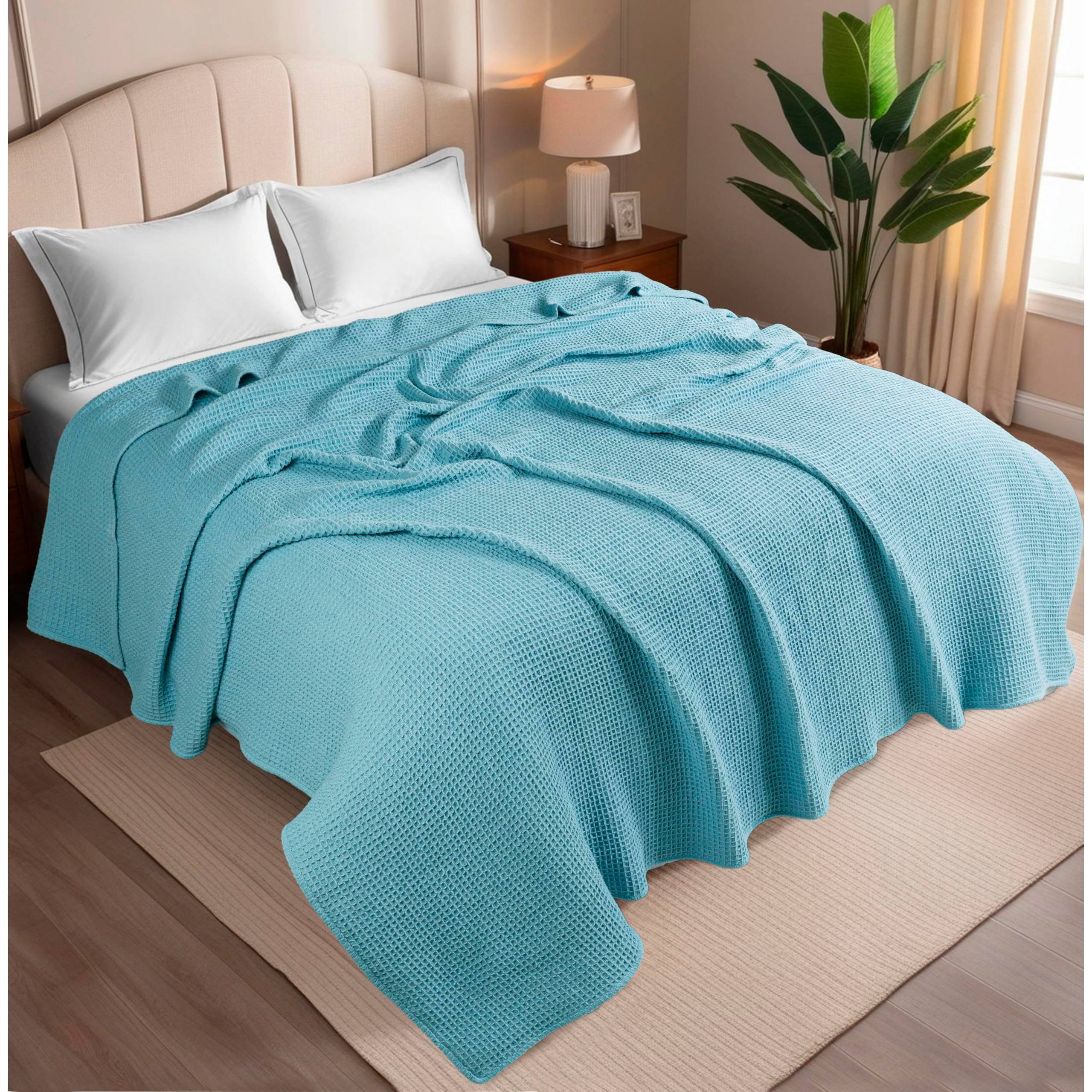 Alt View 4. Paradigms Interiors - Cotton Blankets - Waffle Weave Fall Blanket For Spring Summer Lightweight And Breathable Soft Skin-friendly - White-Queen.