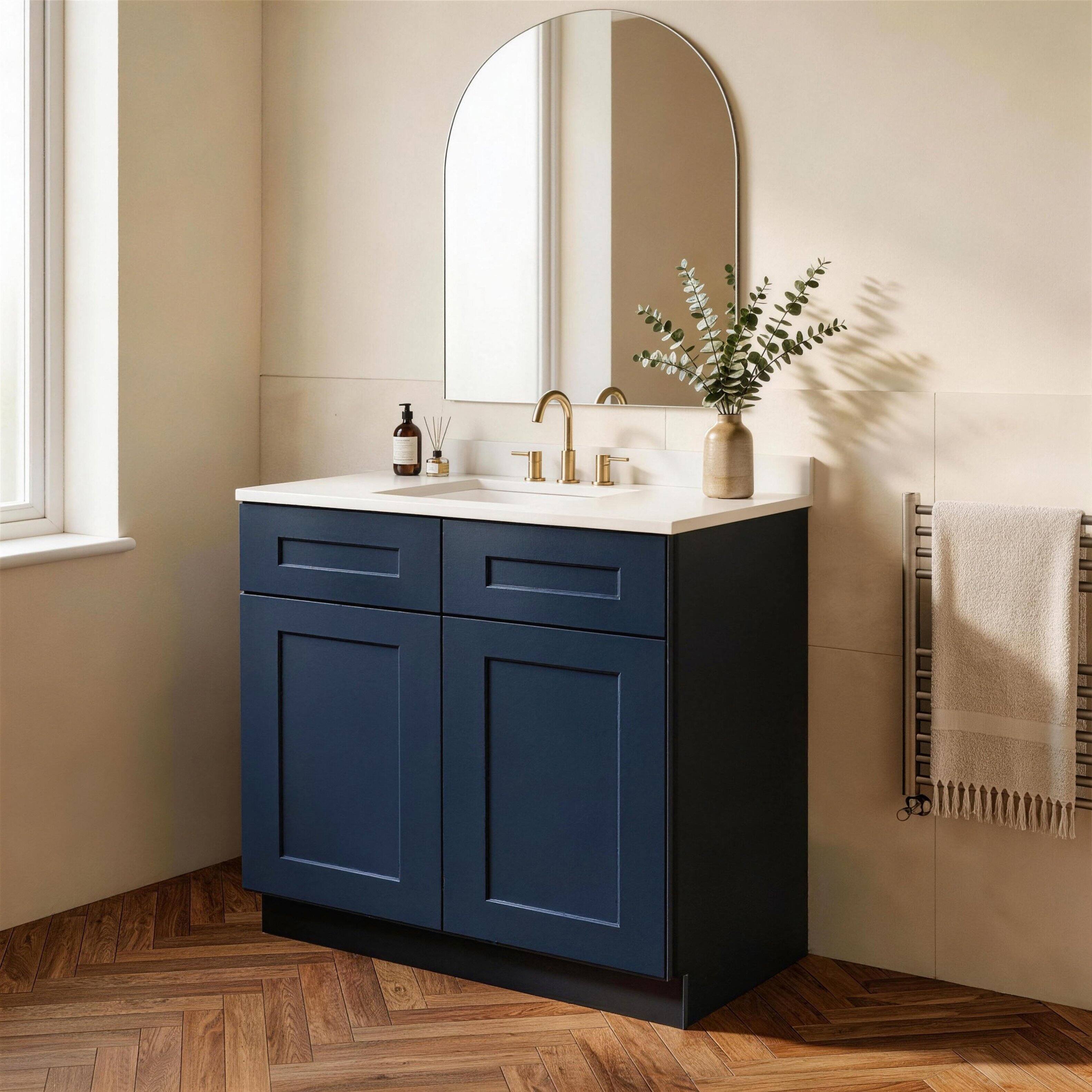 Alt View 3. Boyel Living - Navy Blue Shaker Base Cabinet 33-in L x 24-in W x 34.5-in H with Soft Close, Adjustable Shelves for Kitchen Bathroom Lau - Navy Blue.