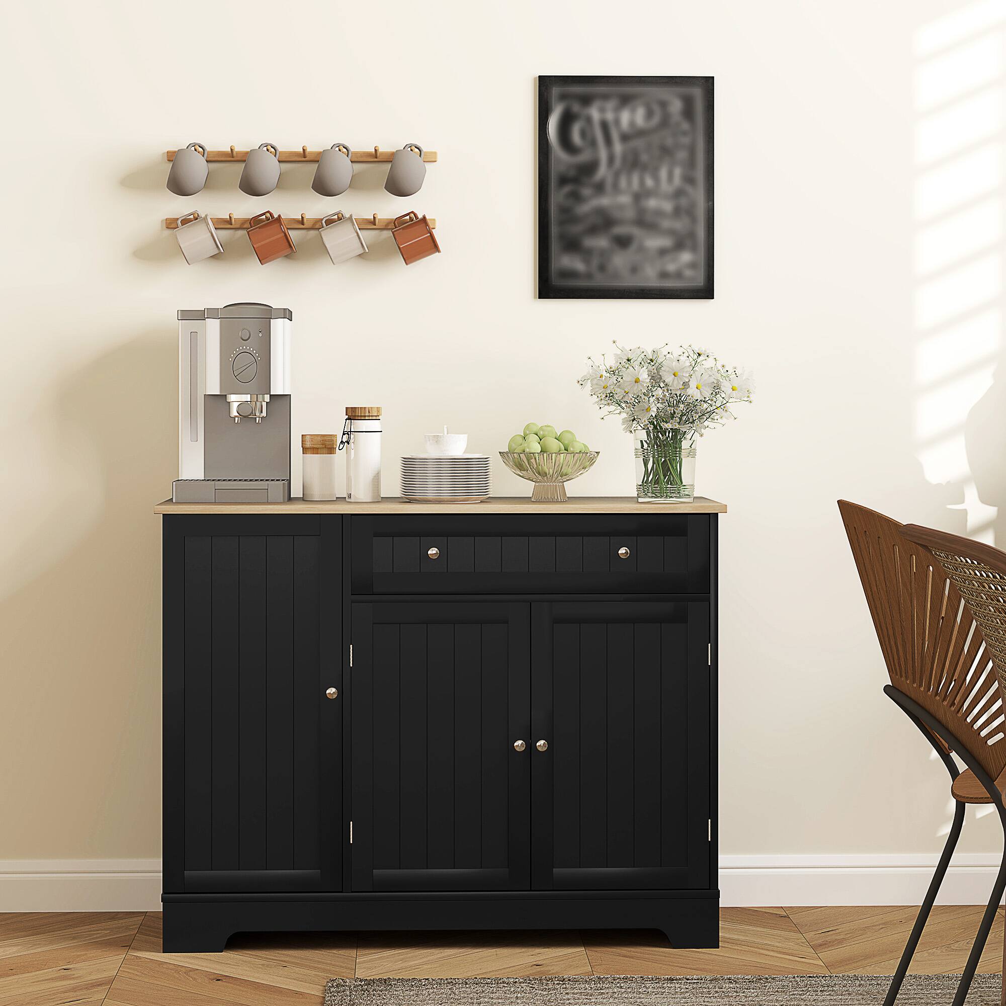 Alt View 1. Homcom - Sideboard Cabinet, 41" Kitchen Buffet Cabinet with Drawer, Adjustable Shelf - Black.