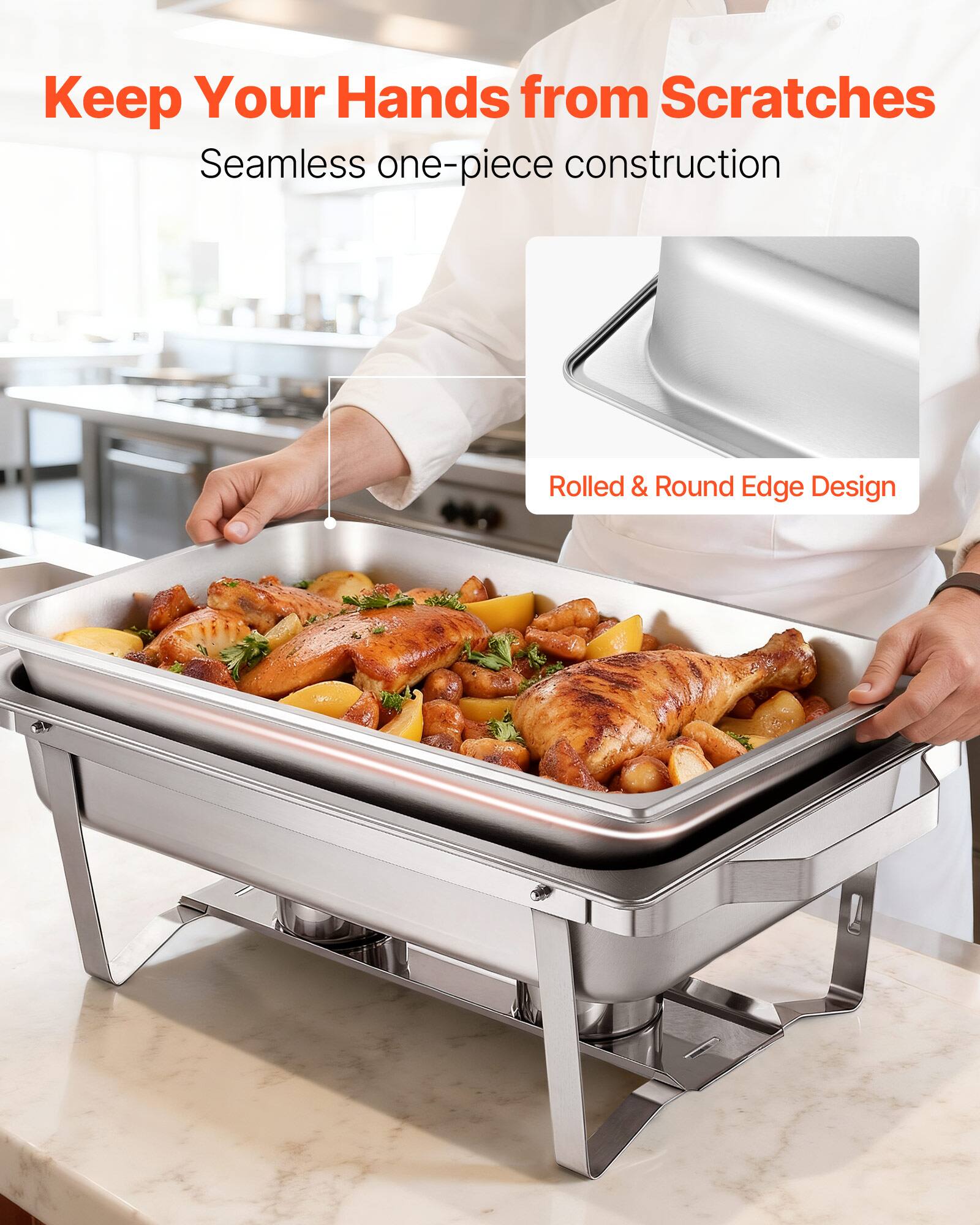 VEVOR Rectangle Chafing Dish, 9 Qt 6 Pack Stainless Steel Chafing