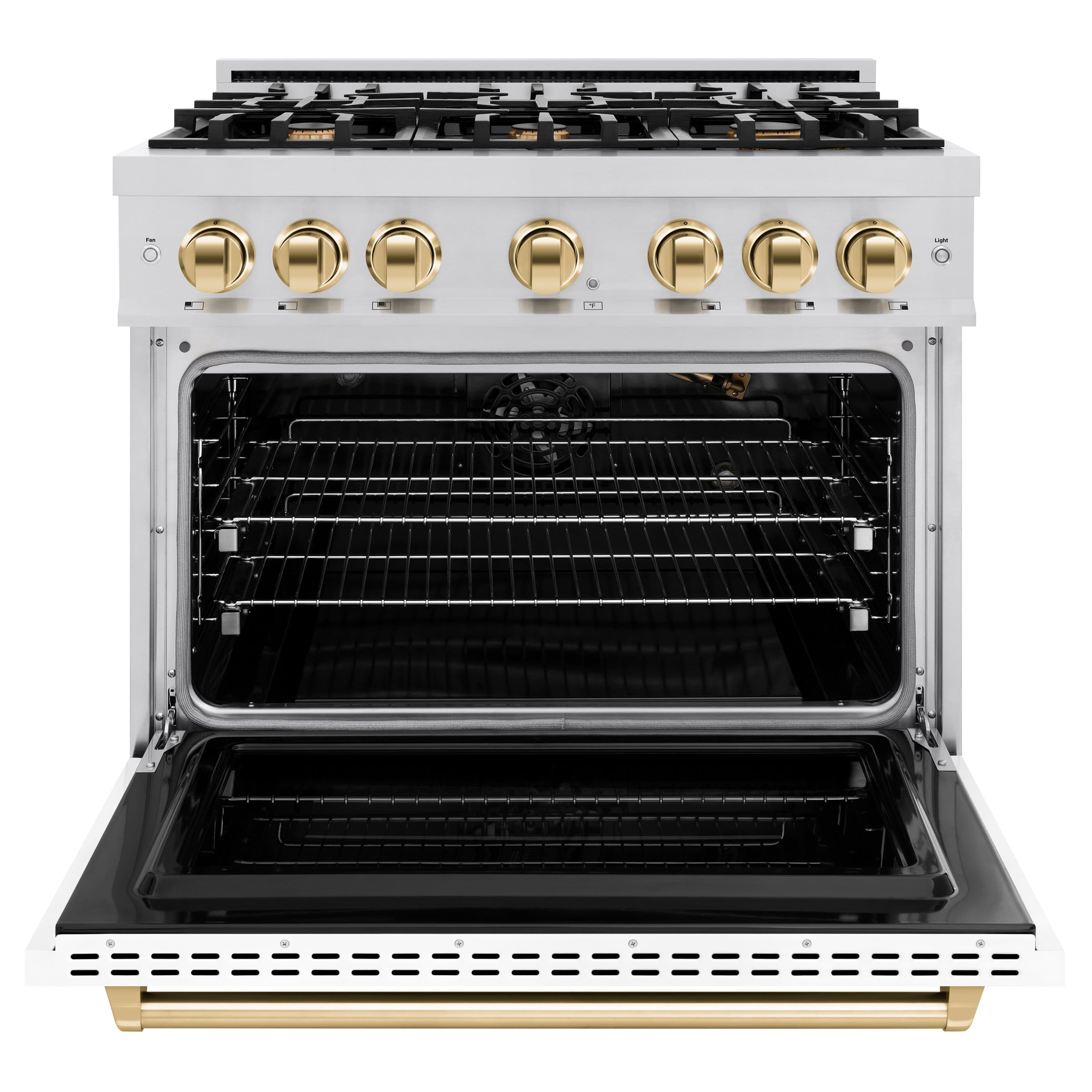 Alt View 1. ZLINE - ZLINE Autograph 36" Classic Gas Range w/ 6 Burners & White Door w/ Gold Accents (CGRZ-WM-36-G) - White.