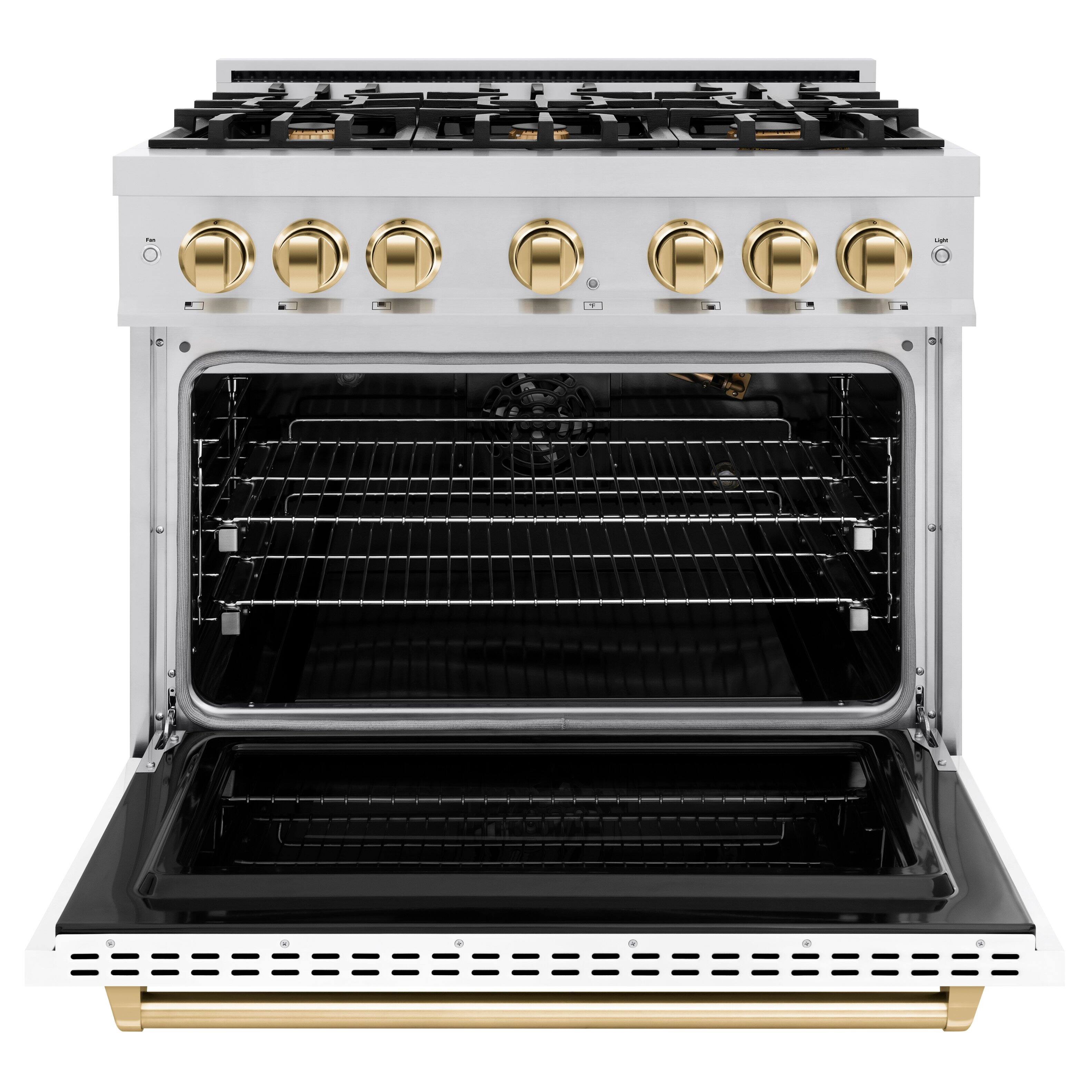 Alt View 1. ZLINE - ZLINE Autograph 36" Classic Gas Range w/ 6 Burners & White Door w/ Gold Accents (CGRZ-WM-36-G) - White.