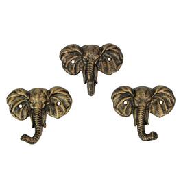 Zeckos - 4 Inch Cast Iron Elephant Antique Decorative Wall Hooks Coat Towel Set of 3 - Gold
