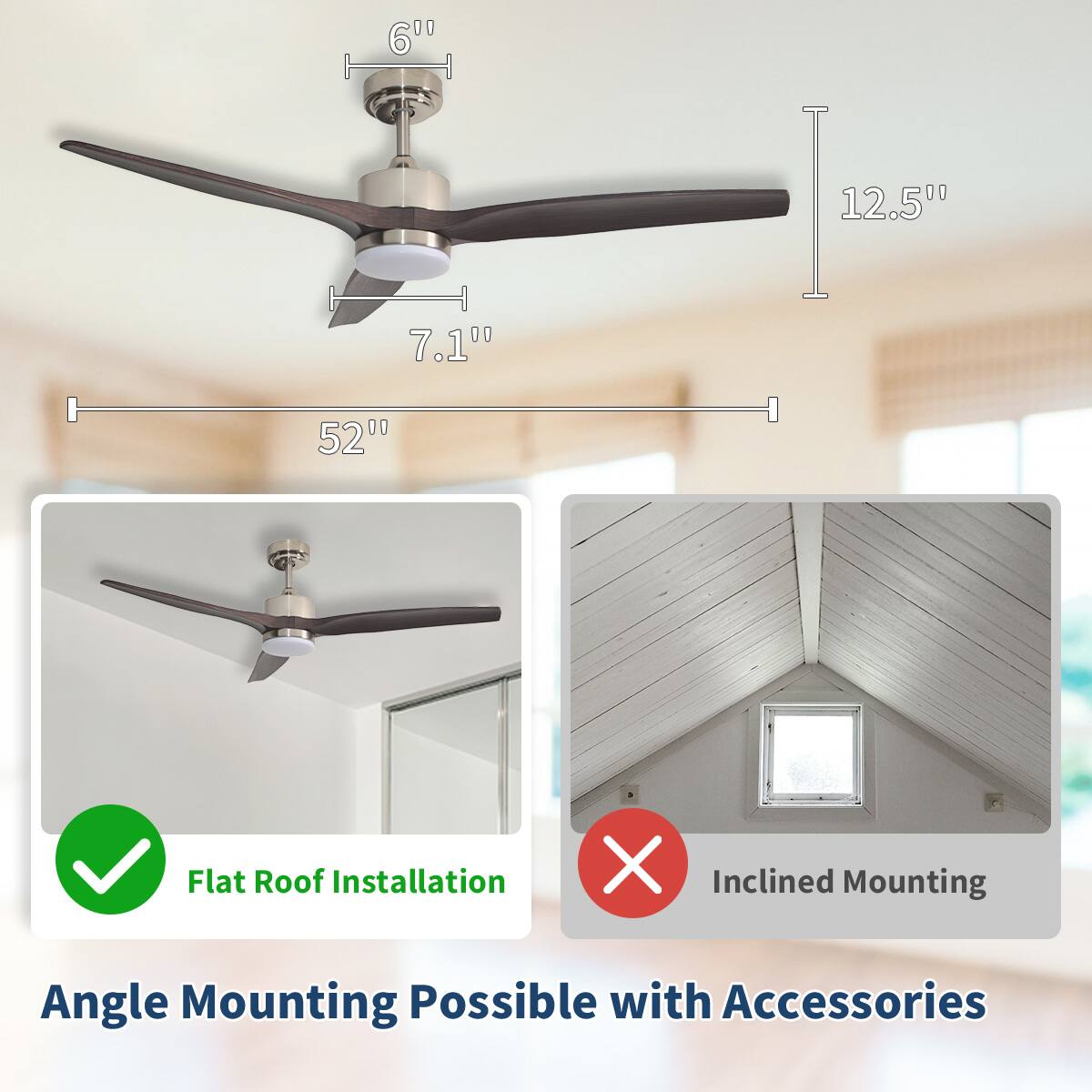 00 60 A 12.50 7.1"0 5200 Flat Roof Installation X Inclined Mounting Angle Mounting Possible with Accessories