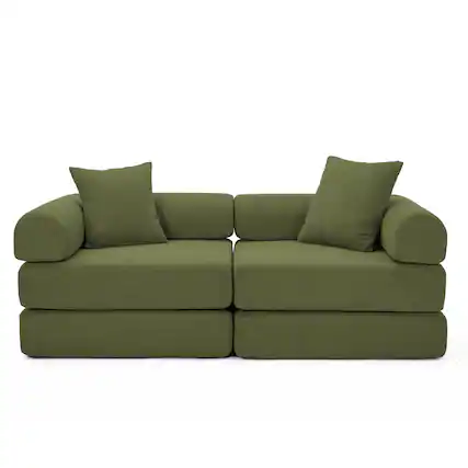 Front. TinyHomie - Modular Couch Sofa Bed for Apartment Convertible Sofa Bed FixedShape Frame and Removable Armrests Folding Mattress Couch - Green.