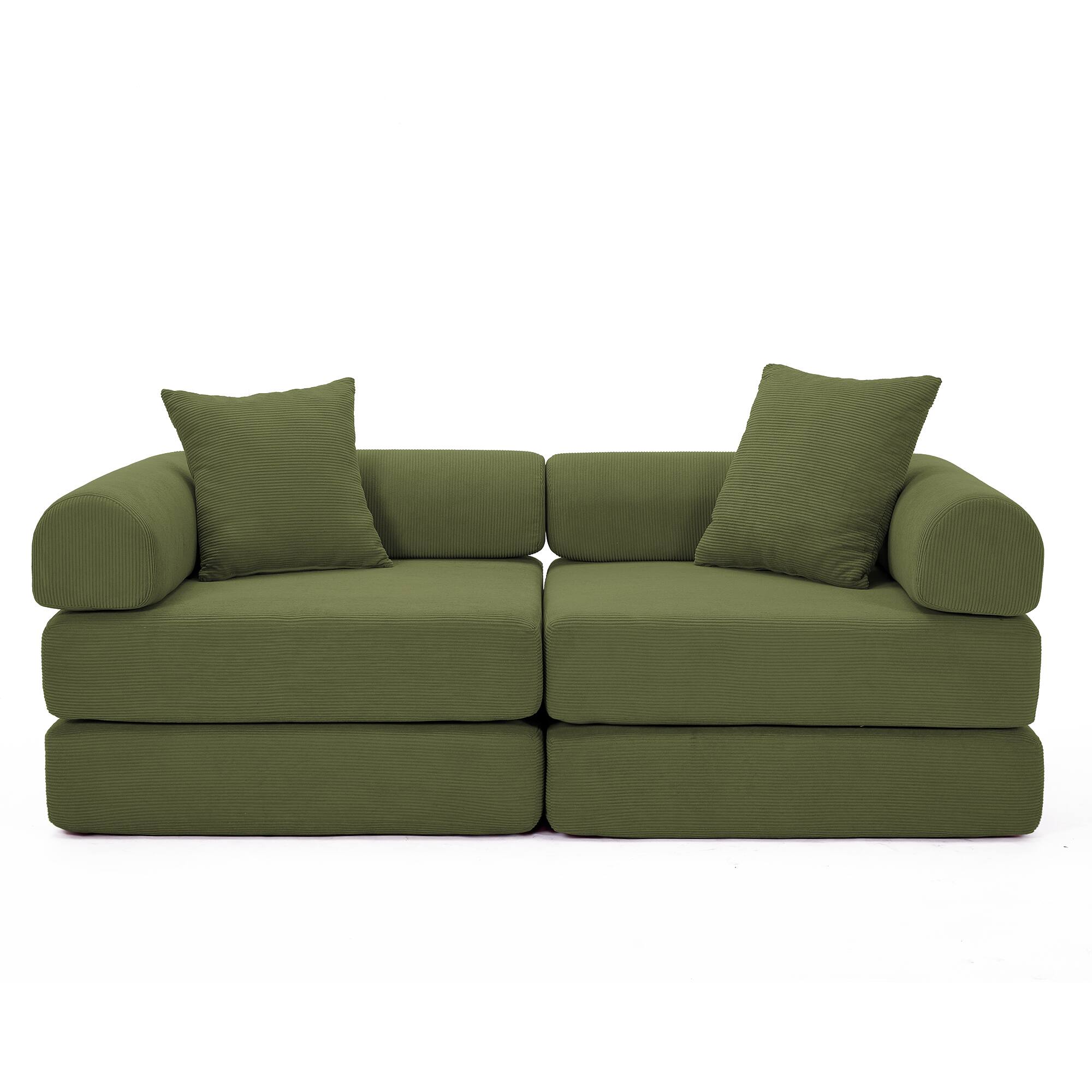 Front. TinyHomie - Modular Couch Sofa Bed for Apartment Convertible Sofa Bed FixedShape Frame and Removable Armrests Folding Mattress Couch - Green.
