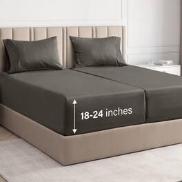 CGK Linens - Extra Deep Pocket 4 Piece Sheet Set - Soft Bed Sheets, Fits 18"-24" Mattresses - Split king - Dark Gray