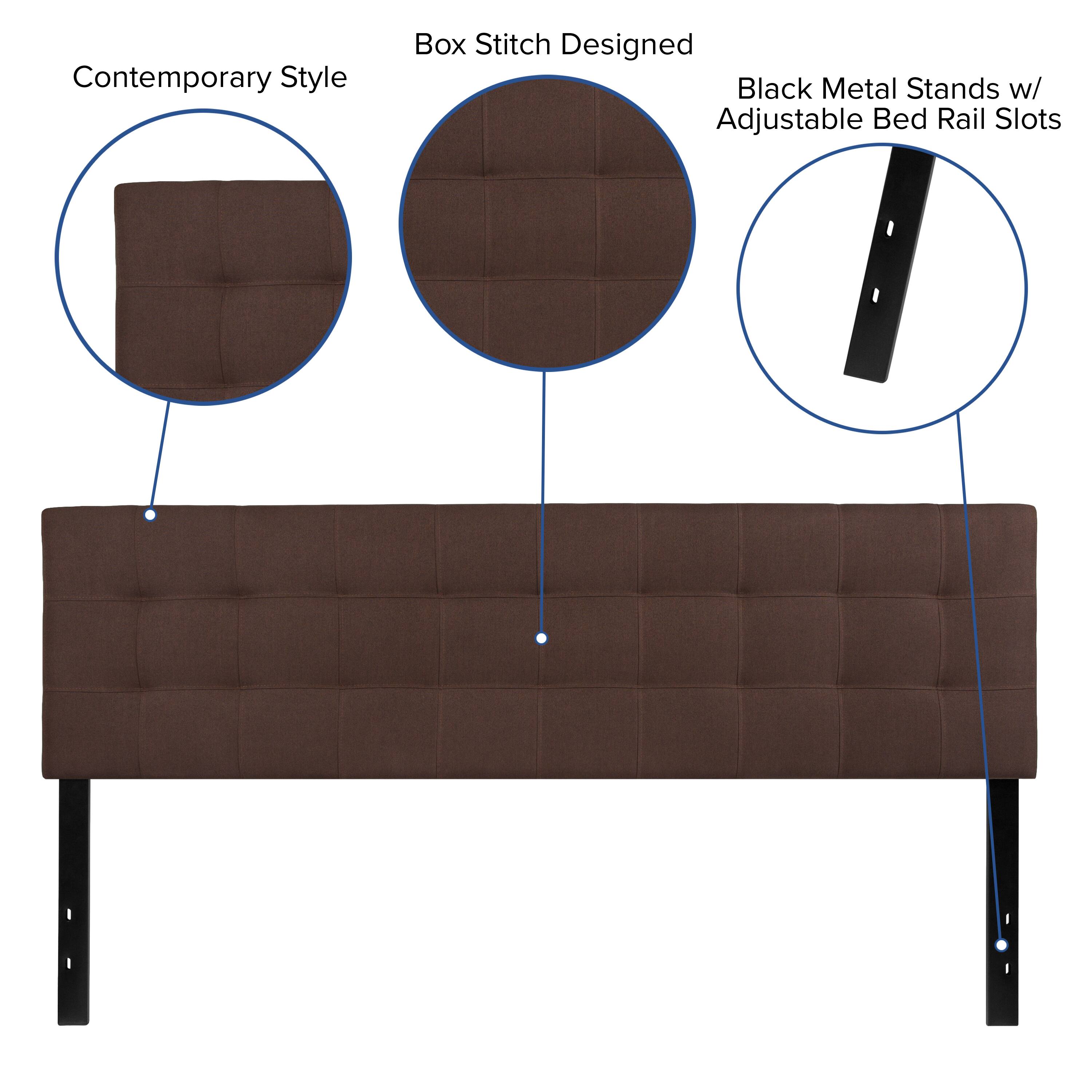 Contemporary Style Box Stitch Designed Black Metal Stands w/ Adjustable Bed Rail Slots